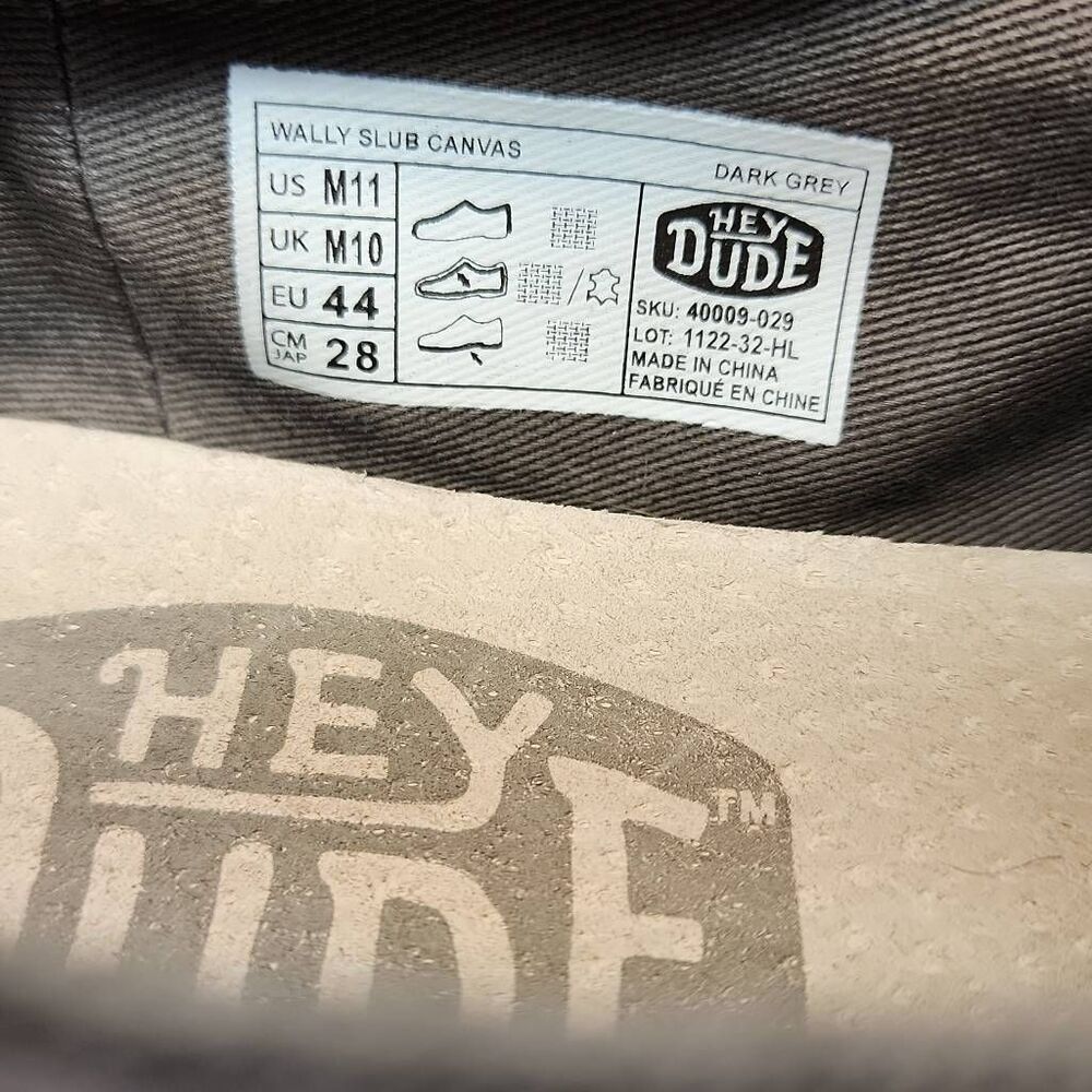 Hey Dude Wally SLUB Canvas Gray Mens Shoes Size 11 - Picture 10 of 11